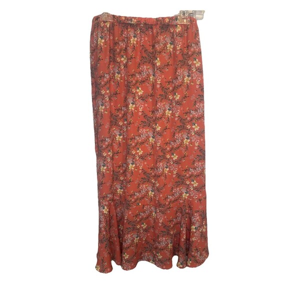 Max Studio Women's Orange Floral Print Ruffle Tiered Pull On Maxi Skirt Sz S - Picture 3 of 9